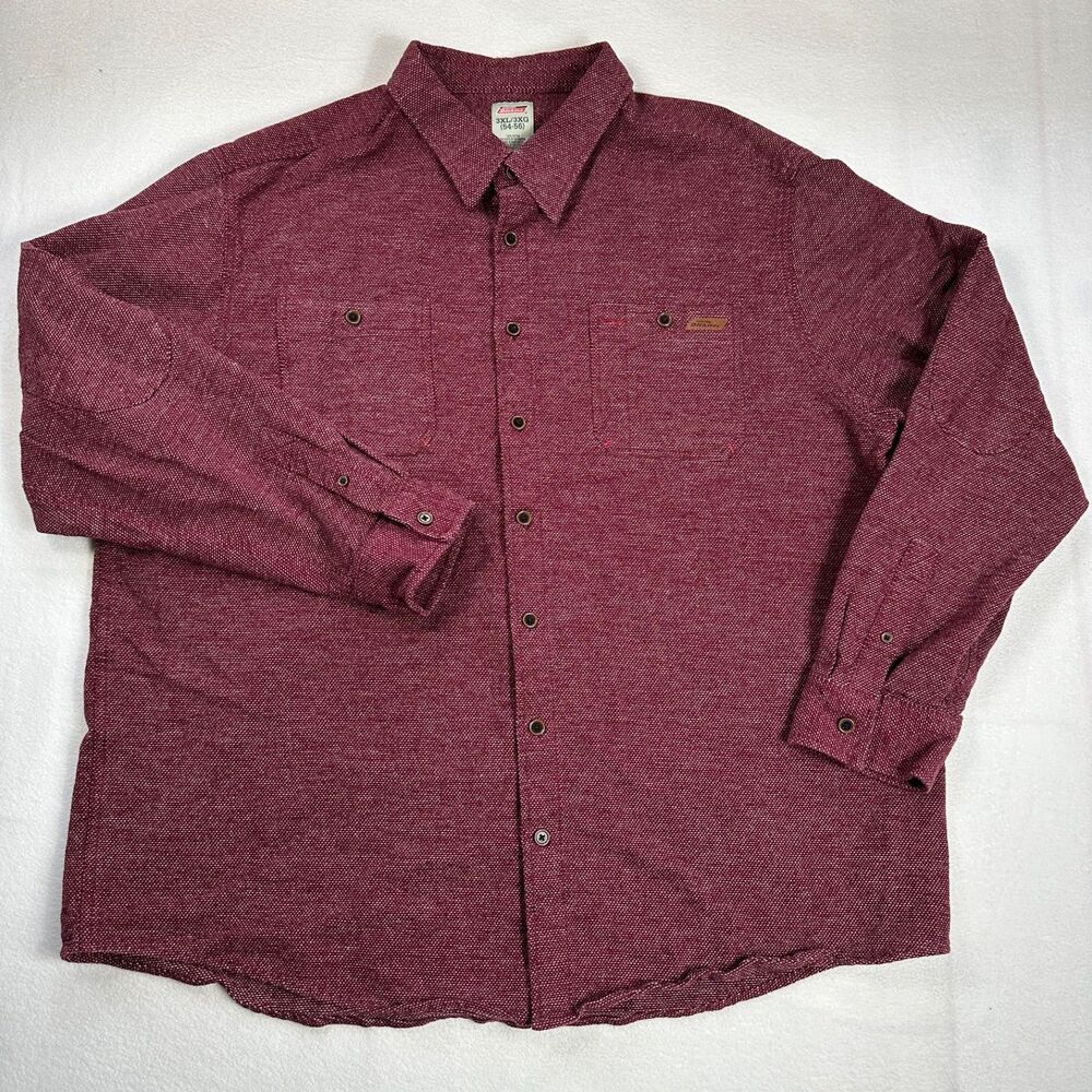 Genuine Dickies Mens Long Sleeve Button Shirt 3XL 54-56 Burgundy Marled Cotton